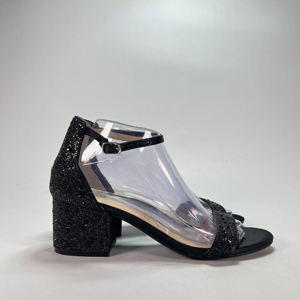 Blue by Betsey Johnson SB-Hanna Black Rhinestone Block Heel Sandals Womens Sz 9M